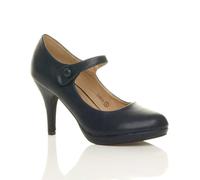 Ajvani High Slim Heel Mary Jane Faux Leather Court Shoes In Navy Navy