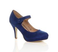 Ajvani High Slim Heel Mary Jane Faux Suede Court Shoes In Cobalt Cobalt