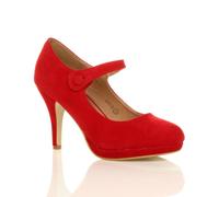 Ajvani High Slim Heel Mary Jane Faux Suede Court Shoes In Red Red