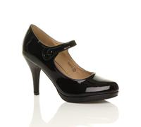 Ajvani High Slim Heel Mary Jane Patent Court Shoes In Black Black