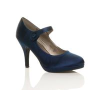 Ajvani High Slim Heel Mary Jane Satin Court Shoes In Navy Navy