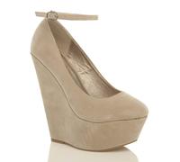 Ajvani High Wedge Heel Ankle Strap Platform Court Shoes In Beige Beige