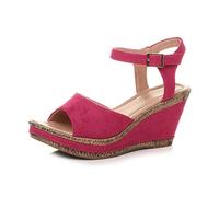High Heel Ankle Strap Cork Sandals Faux Suede Wedges AJVANI Fuchsia 6
