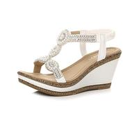 AJVANI high wedge heel platform diamante beaded sandals shoes size 4 37
