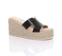 Ajvani High Wedge Heel Platform Mule Sandals Espadrilles In Black Black 4