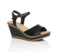 Ajvani High Wedge Heels Ankle Strap Cork Sandals In Black Black