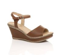 Ajvani High Wedge Heels Ankle Strap Cork Sandals In Tan Tan
