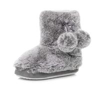 AJVANI Kids pull on fluffy pom pom ankle boots slippers fur booties size l
