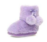 AJVANI Kids pull on fluffy pom pom ankle boots slippers fur booties size m