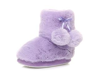 AJVANI Kids pull on fluffy pom pom ankle boots slippers fur booties size xs