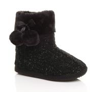 Ajvani Knitted Glitter Ankle Boot Slippers In Black Black