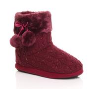 Ajvani Knitted Glitter Ankle Boot Slippers In Burgundy Burgundy 4