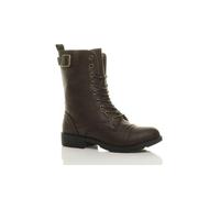 Ajvani Lace Up Buckles Military Biker Ankle Boots In Brown Brown