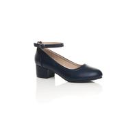 Ajvani Low Block Heel Ankle Strap Court Shoes In Navy Navy