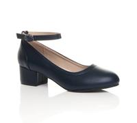 Ajvani Low Heel Ankle Strap Court Shoes In Navy Navy 4