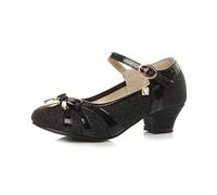 AJVANI Low Heel Diamante Bow Mary Jane Glitter Court Shoes Size 11 Black