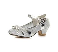 AJVANI Low Heel Diamante Bow Mary Jane Glitter Court Shoes Size 11 Silver