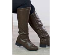 Ajvani Low Heel Elastic Stretch Calf Riding Chelsea Boots In Brown Brown 6
