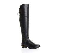 Ajvani Low Heel Elastic Tie Up Riding Knee High Boots In Black Black 6