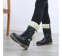 Ajvani Low Heel Faux Fur Lined Winter Mid Calf Boots In Black Black