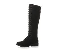 AJVANI low heel flat chunky zip lace up calf knee high military biker boots size 8 41