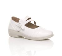 Ajvani Low Heel Flat Comfort Mary Janes In White White 5