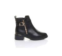 Ajvani Low Heel Gold Zip Chunky Sole Buckle Ankle Boots In Black Black