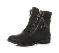 AJVANI low heel lace up knitted cuff zip combat ankle boots size 4 37