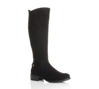 Ajvani Womens Ladies Calf mid Heel Zip Stretch Gusset Riding Boots, Black Suede, 5 UK