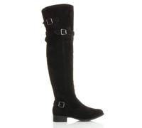 Ajvani Womens Ladies Low Heel Strap Buckle Winter Zip Over Knee Biker Riding Boots, Black Suede, 6 UK