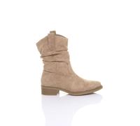 Ajvani Low Heel Slouch Ruched Western Ankle Cowboy Boots In Taupe Taupe