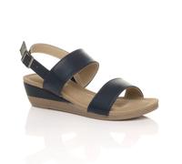 Ajvani Low Heel Strappy Slingback Faux Leather Wedges In Navy Navy