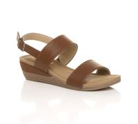 Ajvani Low Heel Strappy Slingback Faux Leather Wedges In Tan Tan