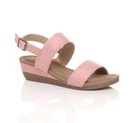 Ajvani Low Heel Strappy Slingback Faux Suede Wedges In Pale Pink Pale Pink