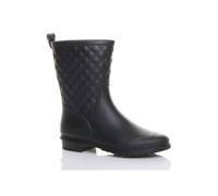 Ajvani Low Heel Waterproof Wellingtons Quilted Ankle Boots Wellies In Black Black
