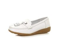 AJVANI Low Heel Wedge Moccassins Tassel Loafers Comfort Shoes Size 8 41 White
