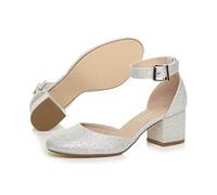 AJVANI low medium block heel ankle strap two piece d'orsay shoes sandals size 3 36