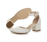 AJVANI low medium block heel ankle strap two piece d'orsay shoes sandals size 6 39