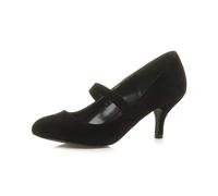 AJVANI Low Medium Heel Mary Jane Strap Party Evening Court Shoes Size 7 40 Black Suede