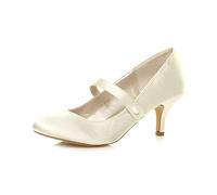 AJVANI Low Medium Heel Mary Jane Strap Party Evening Court Shoes Size 7 40 Ivory Satin