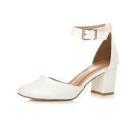 AJVANI Low mid Block Heel Ankle Strap Court Shoes Sandals