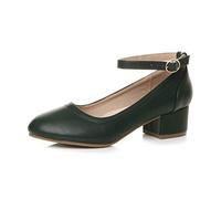 AJVANI Low mid Block Heel Mary Jane Casual Buckle Court Shoes Size 6 39 Green Matte