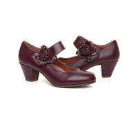 AJVANI Low mid Block Heel Mary Jane Strap Flower Padded Comfort Shoes Size 4 37 Burgundy