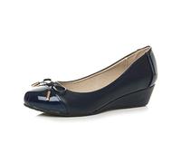 AJVANI Low mid Heel Wedge Bow Smart Dolly Ballerina Court Shoes Size 3 36 Navy
