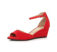 AJVANI Low mid Wedge Heel Ankle Strap Casual Evening Sandals Size 3 36 Red Suede
