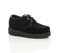Ajvani Low Wedge Heel Brothel Creepers Faux Suede Lace Up Shoes In Black Black