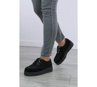 Ajvani Low Wedge Heel Creepers Lace Up Platform Brogues In Black Black