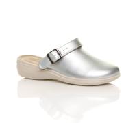 Ajvani Low Wedge Heel Slingback Clogs Faux Leather Mules In Silver Silver