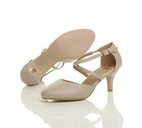 AJVANI medium high heel crossed straps evening bridesmaid sandals shoes size 4 37