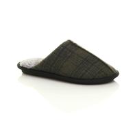 AJVANI Men's Flat Heel Check Mules Slippers in Khaki | Size: 8 AJVANI Khaki 8